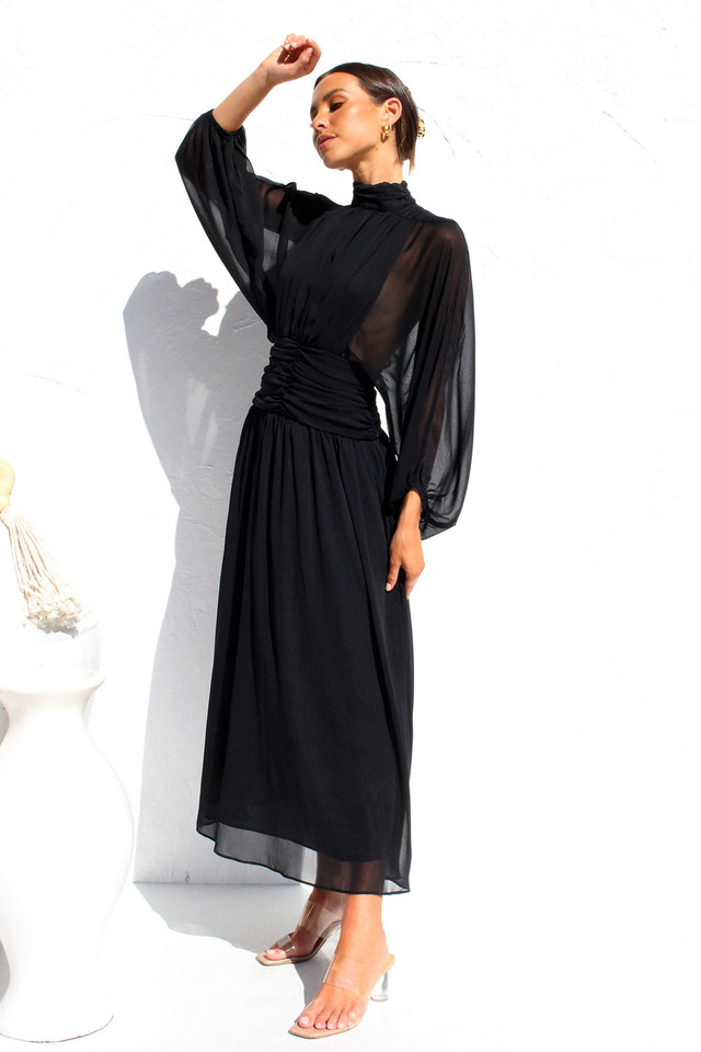 Floaty Mesh Long Sleeve Maxi Dresses-Hayhty.All Rights Reserved.