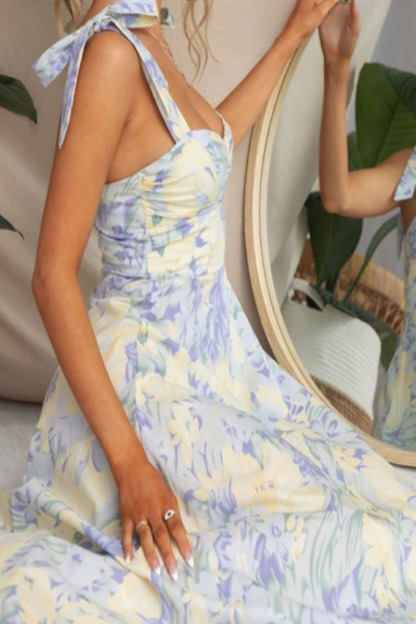 Print Tied Strap Sleeveless Vacation A-Line Midi Dresses-Hayhty.All Rights Reserved.