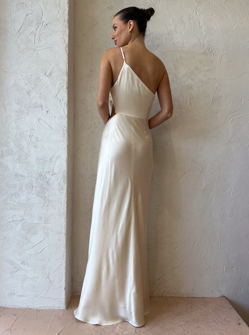 One Shoulder High Slit Ruched Evening Gown Cami Maxi Dress-Hayhty.All Rights Reserved.