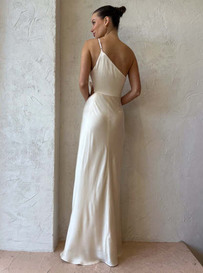 One Shoulder High Slit Ruched Evening Gown Cami Maxi Dress-Hayhty.All Rights Reserved.