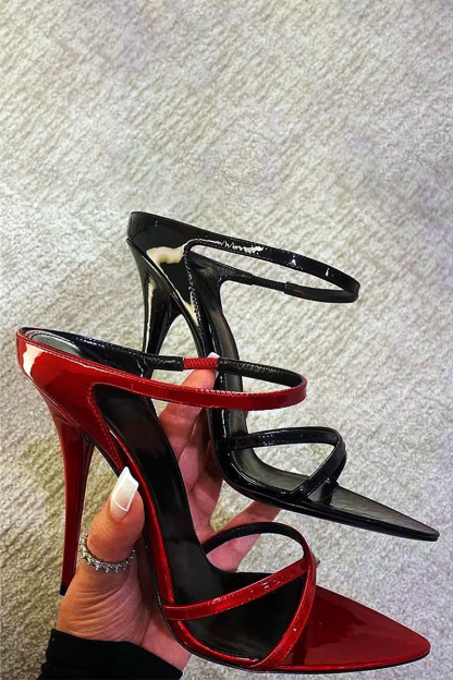 Patent Leather Pointy Peep-Toe High-Heeled Sandal-Red-Hayhty.All Rights Reserved.