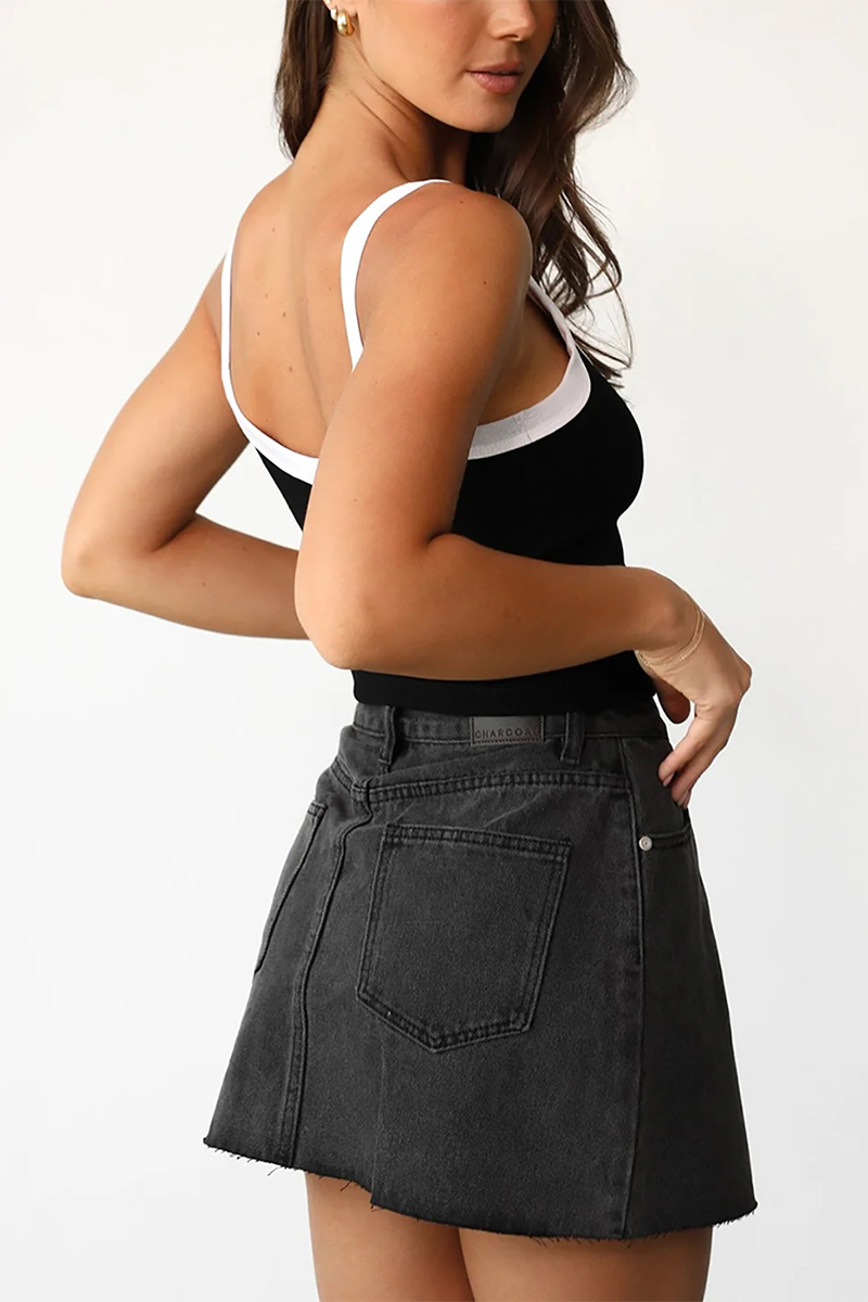 U Neck Contrast Piping Slim Fit Knit Crop Cami-White-Hayhty.All Rights Reserved.