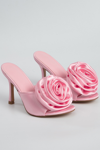 3D Flower Decor Peep-Toe High-Heeled Slippers-Pink-Hayhty.All Rights Reserved.