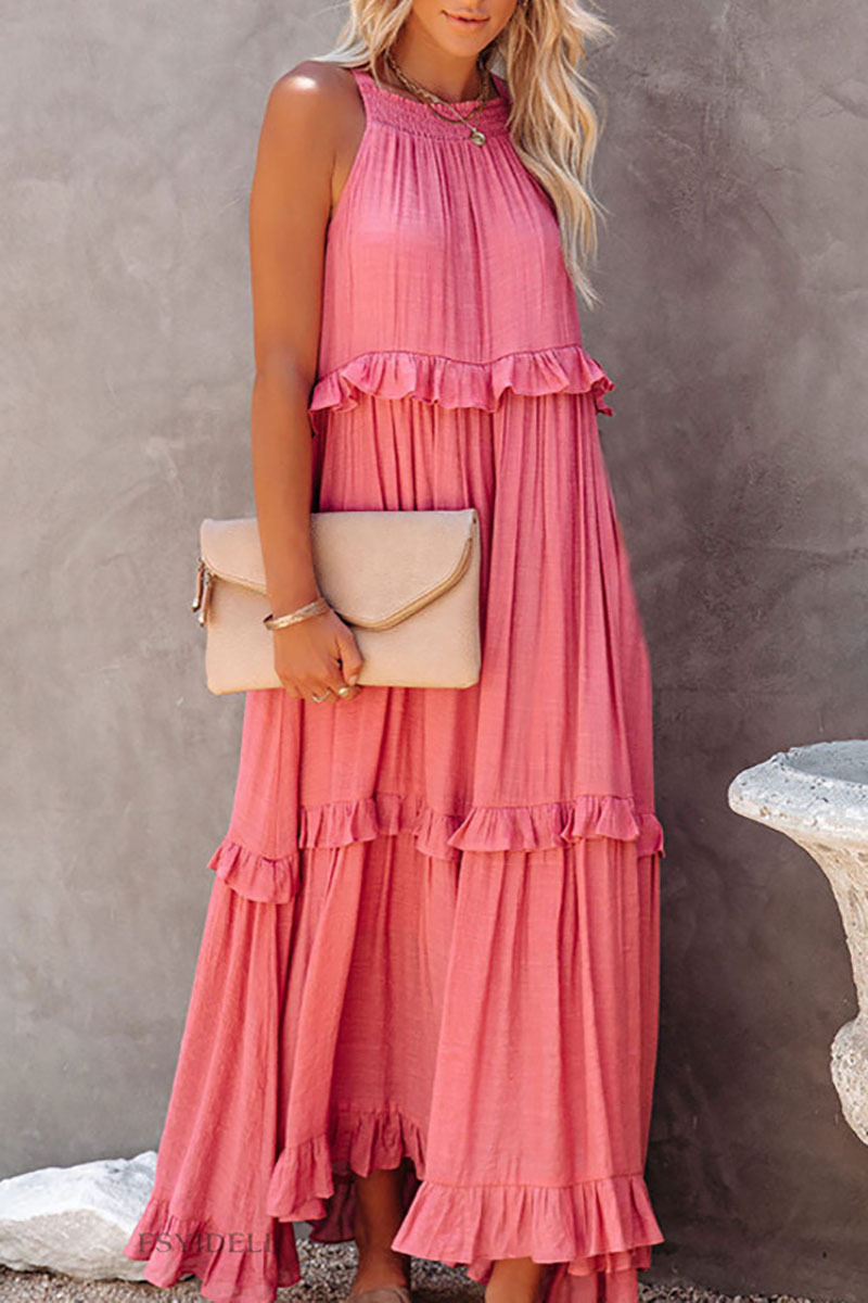Ruffled Tiered Sleeveless Irregular Vacation Maxi Dresses-Hayhty.All Rights Reserved.
