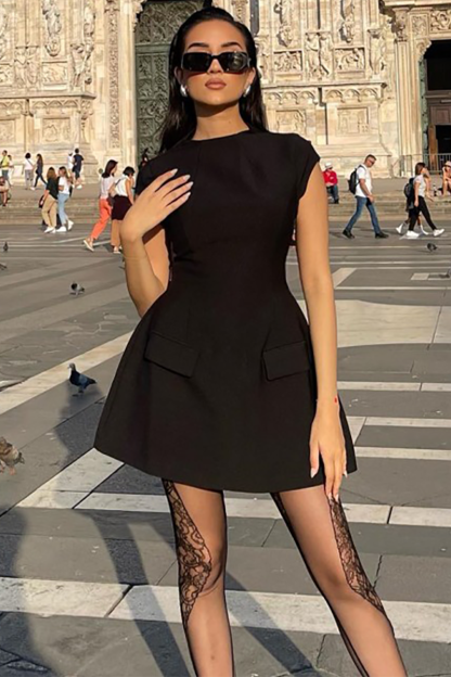 Round Neck Short Sleeve A-Line Solid Color Mini Dresses-White-Hayhty.All Rights Reserved.