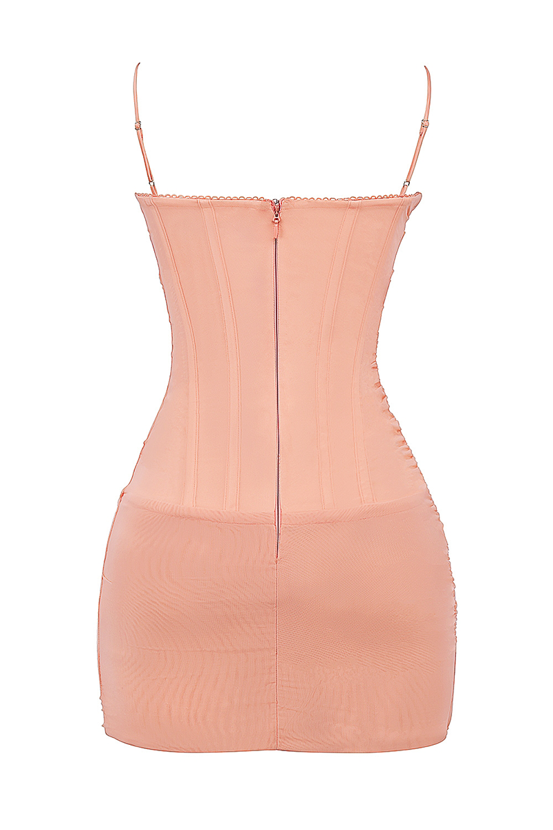 Lace Trim Corset Bodycon Mini Slip Dresses-Orange-Hayhty.All Rights Reserved.