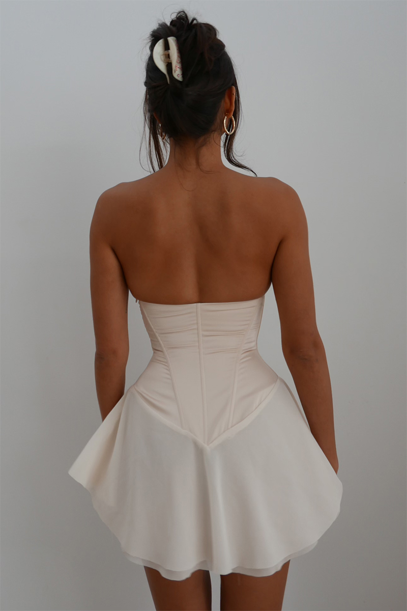 Strapless Lace Up Corset Ruffle Mini Dresses-Hayhty.All Rights Reserved.
