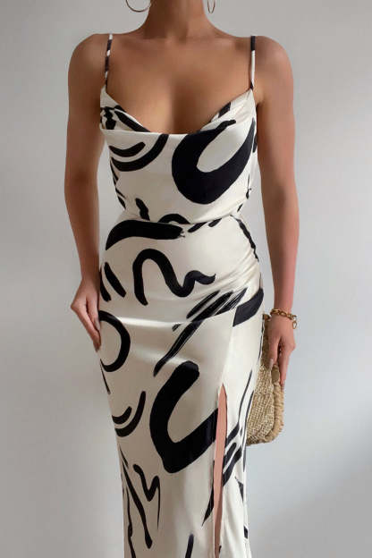 Printed Slit Slip Midi Dresses-Hayhty.All Rights Reserved.
