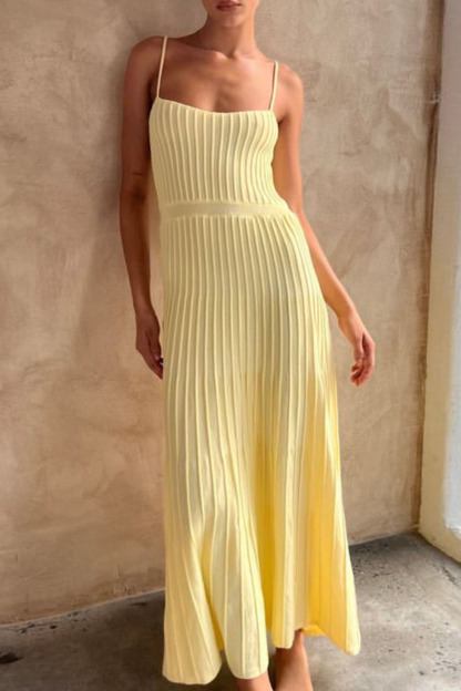 Knit Boat Neck Spaghetti Strap A-Line Vacation Midi Dress-Hayhty.All Rights Reserved.