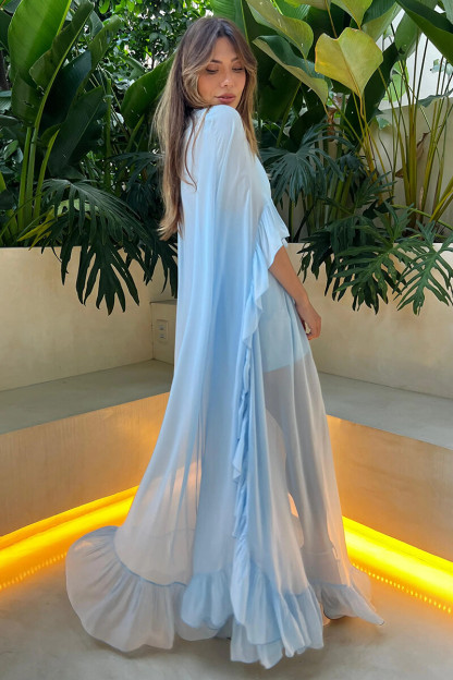 Ruffled Cape Deep V Neck Flowy Slip Maxi Dresses 2pcs Set-Blue-Hayhty.All Rights Reserved.