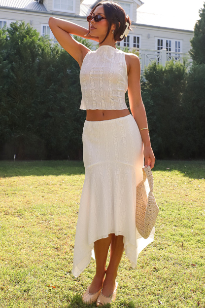 Crop Tank Top Bodycon Irregular Fishtail Midi Skirt 2pcs Set-Ivory-Hayhty.All Rights Reserved.