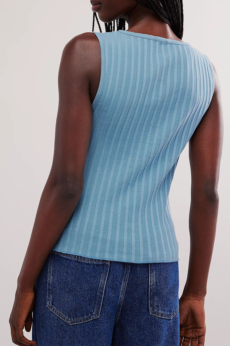 Pleated Solid Color Knit Button Up Tank Top-Yellow-Hayhty.All Rights Reserved.