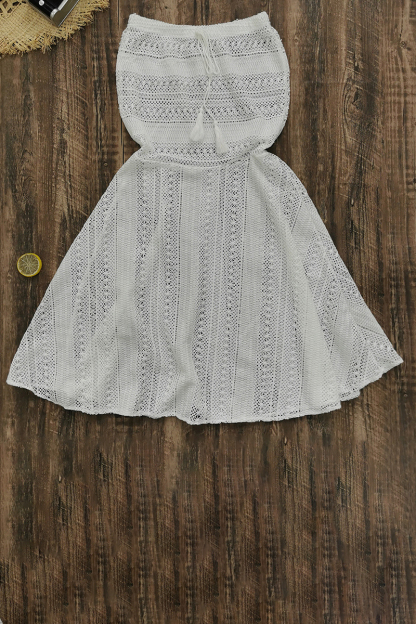 Lace Hollow Out White Tied Up Halter Deep V Neck 3-Piece Bikini Sets-Hayhty.All Rights Reserved.
