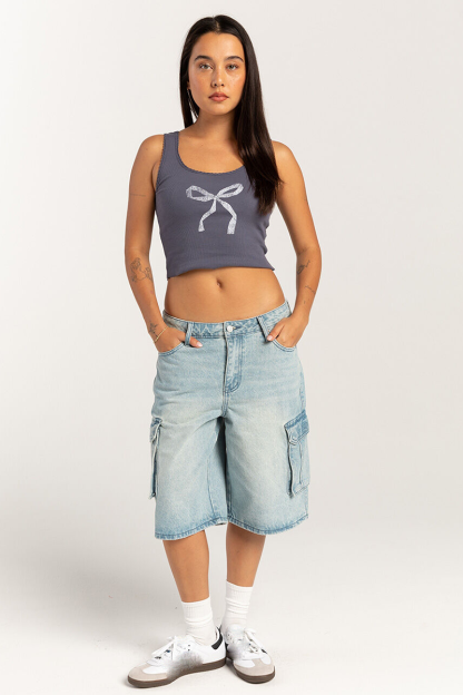 Low-Rise Wide Leg Pockets Casual Denim Fifth Pants-LightBlue-Hayhty.All Rights Reserved.