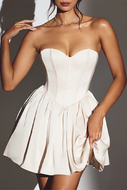 Sweetheart Neckline Strapless Cinch Waist Back Lace Up Mini Dresses-White-Hayhty.All Rights Reserved.