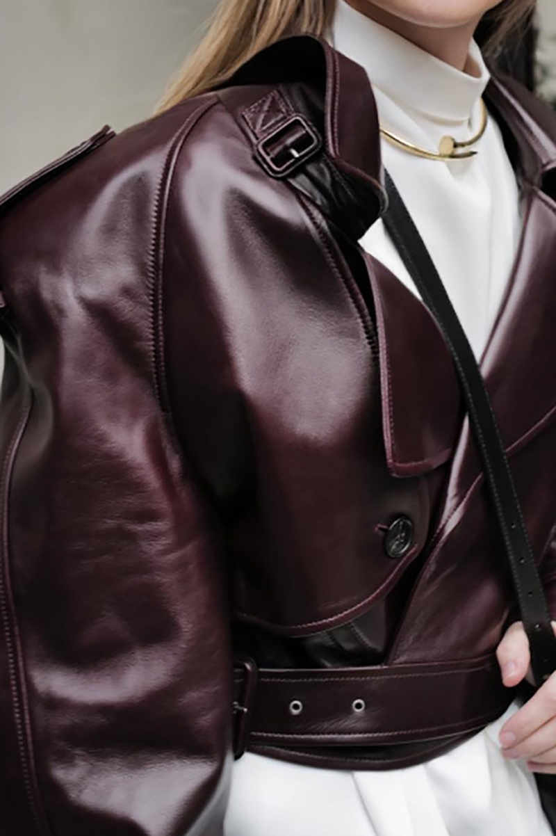 Notch Collar Long Sleeve PU Leather Crop Jacket-Burgundy-Hayhty.All Rights Reserved.