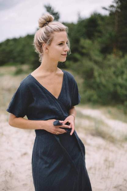 Wrap Linen Midi Dress-Hayhty.All Rights Reserved.