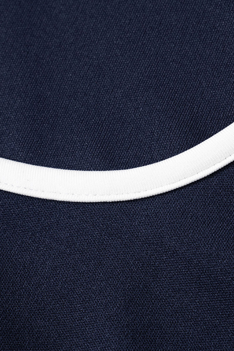 U Neck Colorblock Trim Cinch Waist Sleeveless Daily Mini Dresses-Navy-Hayhty.All Rights Reserved.