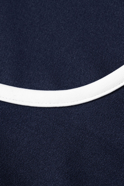 U Neck Colorblock Trim Cinch Waist Sleeveless Daily Mini Dresses-Navy-Hayhty.All Rights Reserved.
