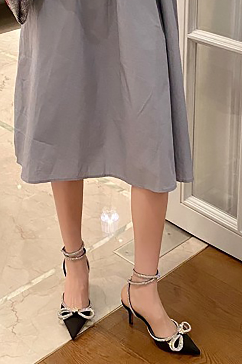 Rhinestone Bow Patchwork Pointy High Heel Sandals-Hayhty.All Rights Reserved.