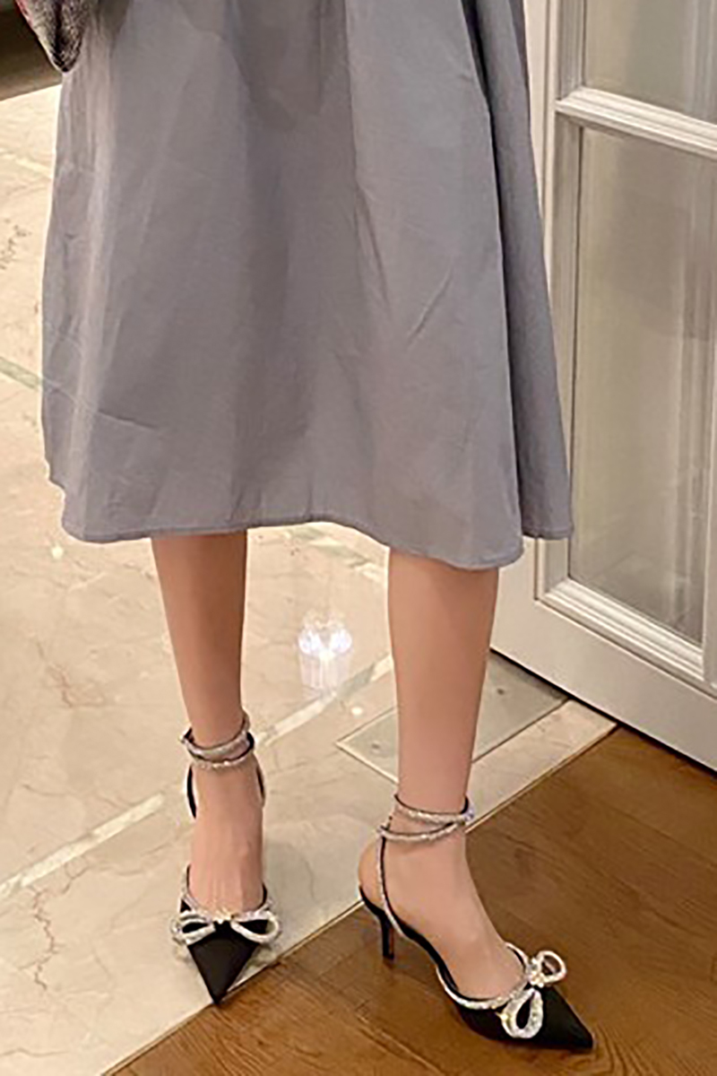 Rhinestone Bow Patchwork Pointy High Heel Sandals-Hayhty.All Rights Reserved.