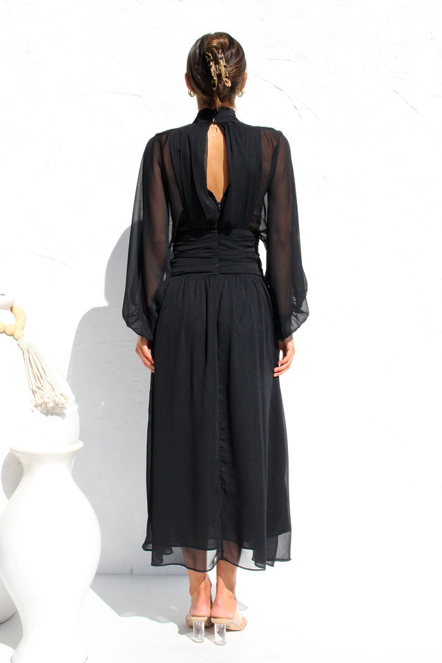 Floaty Mesh Long Sleeve Maxi Dresses-Hayhty.All Rights Reserved.
