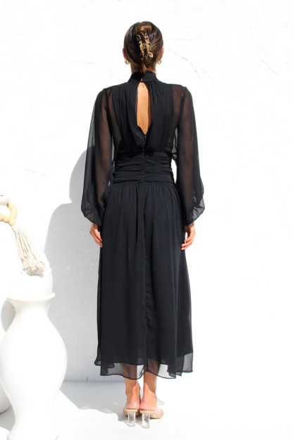 Floaty Mesh Long Sleeve Maxi Dresses-Hayhty.All Rights Reserved.