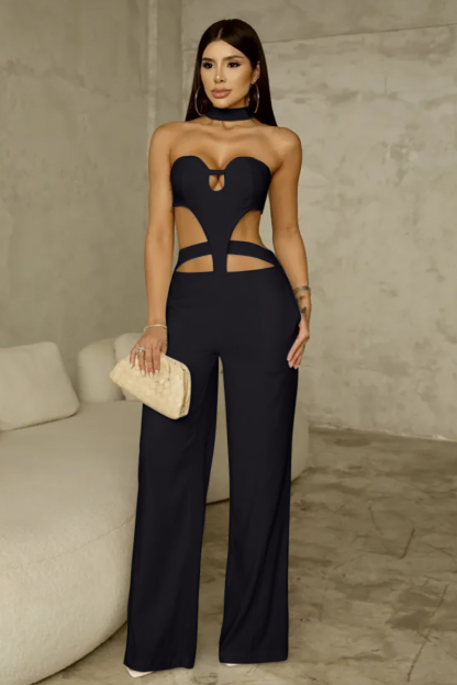 Sleeveless Halter Neck Cutout Wide Leg Irregular Jumpsuit-Ivory-Hayhty.All Rights Reserved.