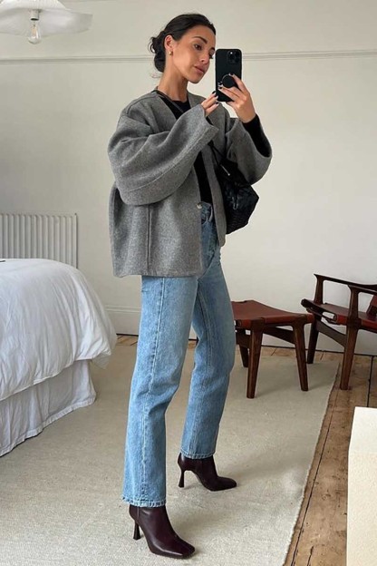 Open Front Long Sleeve Loose Fit Plain Woolen Cardigan-Grey-Hayhty.All Rights Reserved.