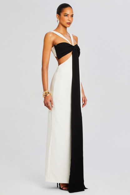 Sleeveless Cutout Colorblock Backless Gowns Maxi Dresses-Black-Hayhty.All Rights Reserved.