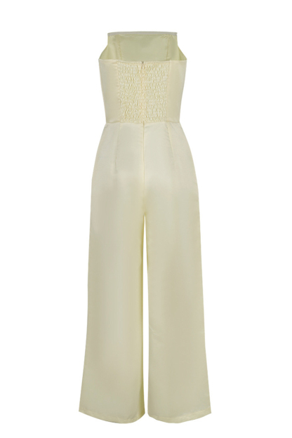 Ruched Boat Neck Solid Color Elegant Wide Leg Jumpsuit-Beige-Hayhty.All Rights Reserved.