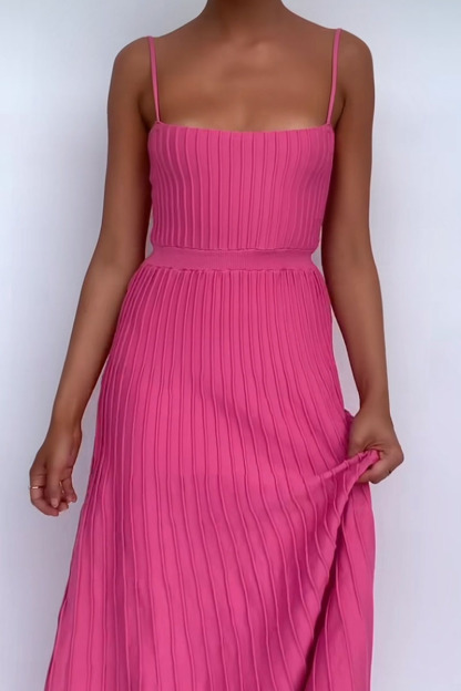 Knit Boat Neck Spaghetti Strap A-Line Vacation Midi Dress-Hayhty.All Rights Reserved.