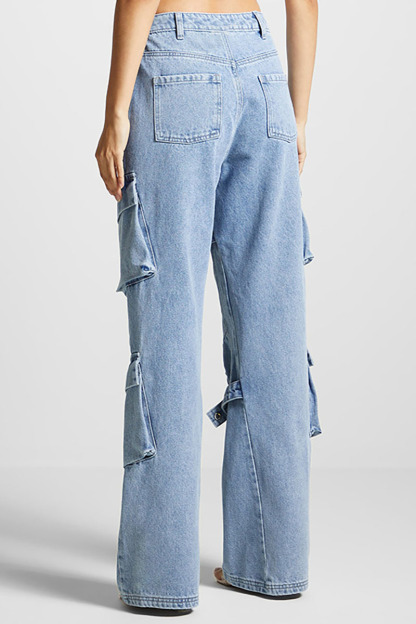 Straight Leg Pockets Daily Denim Jeans-Blue-Hayhty.All Rights Reserved.