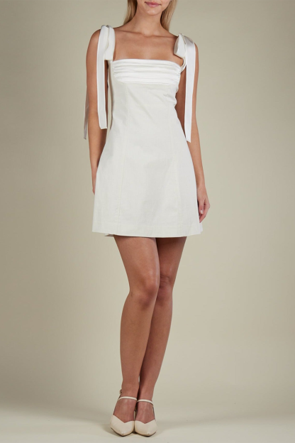 Sleeveless Tie Up Ruched A-Line Mini Dresses-White-Hayhty.All Rights Reserved.