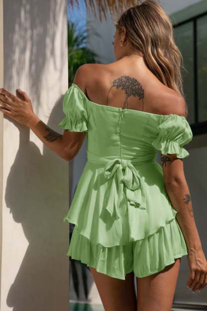 Off Shoulder Short Sleeve Jumpsuit-Hayhty.All Rights Reserved.