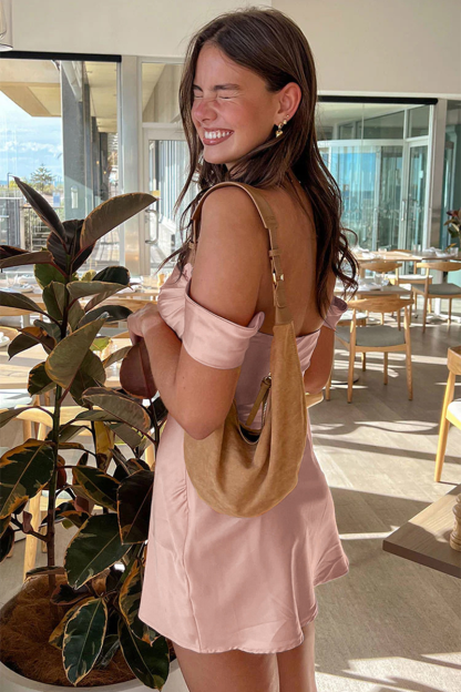 Off Shoulder Front Ruched Strapless Mini Dresses-Pink-Hayhty.All Rights Reserved.