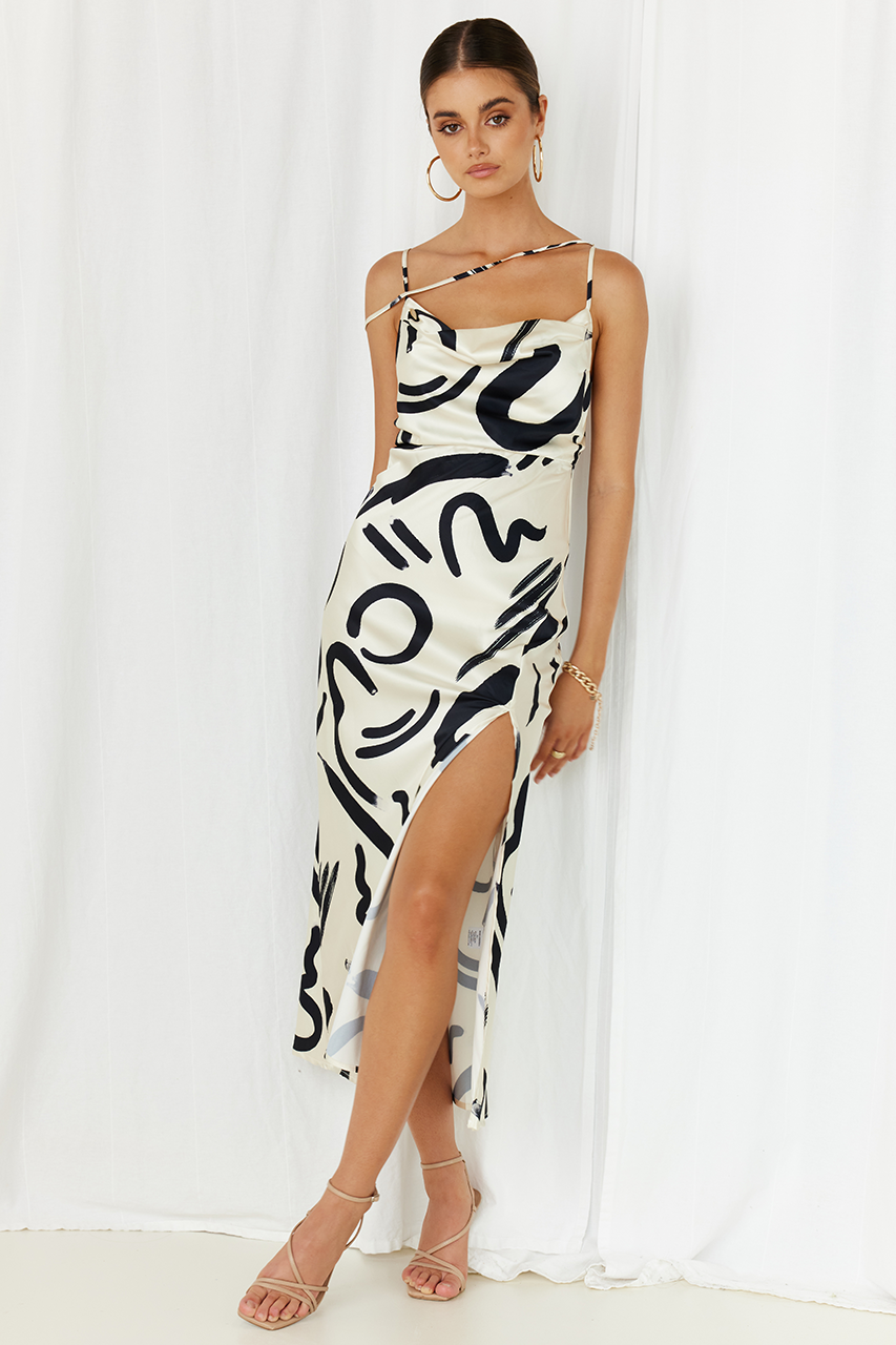Printed Slit Slip Midi Dresses-Hayhty.All Rights Reserved.
