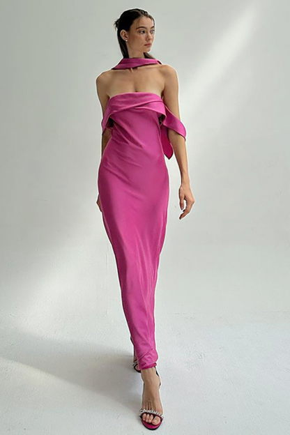 Dropped Shoulder Slim Fit Neck Wrap Plain Maxi Dresses-Champagne-Hayhty.All Rights Reserved.