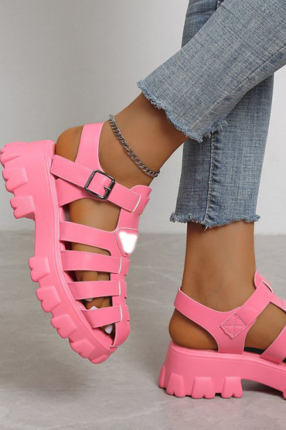 Platform Cutout Buckle Roman Sandals-Hayhty.All Rights Reserved.