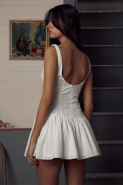 Button Up Cinch Waist Pleated Hem Backless Solid Color Mini Tank Dresses-White-Hayhty.All Rights Reserved.