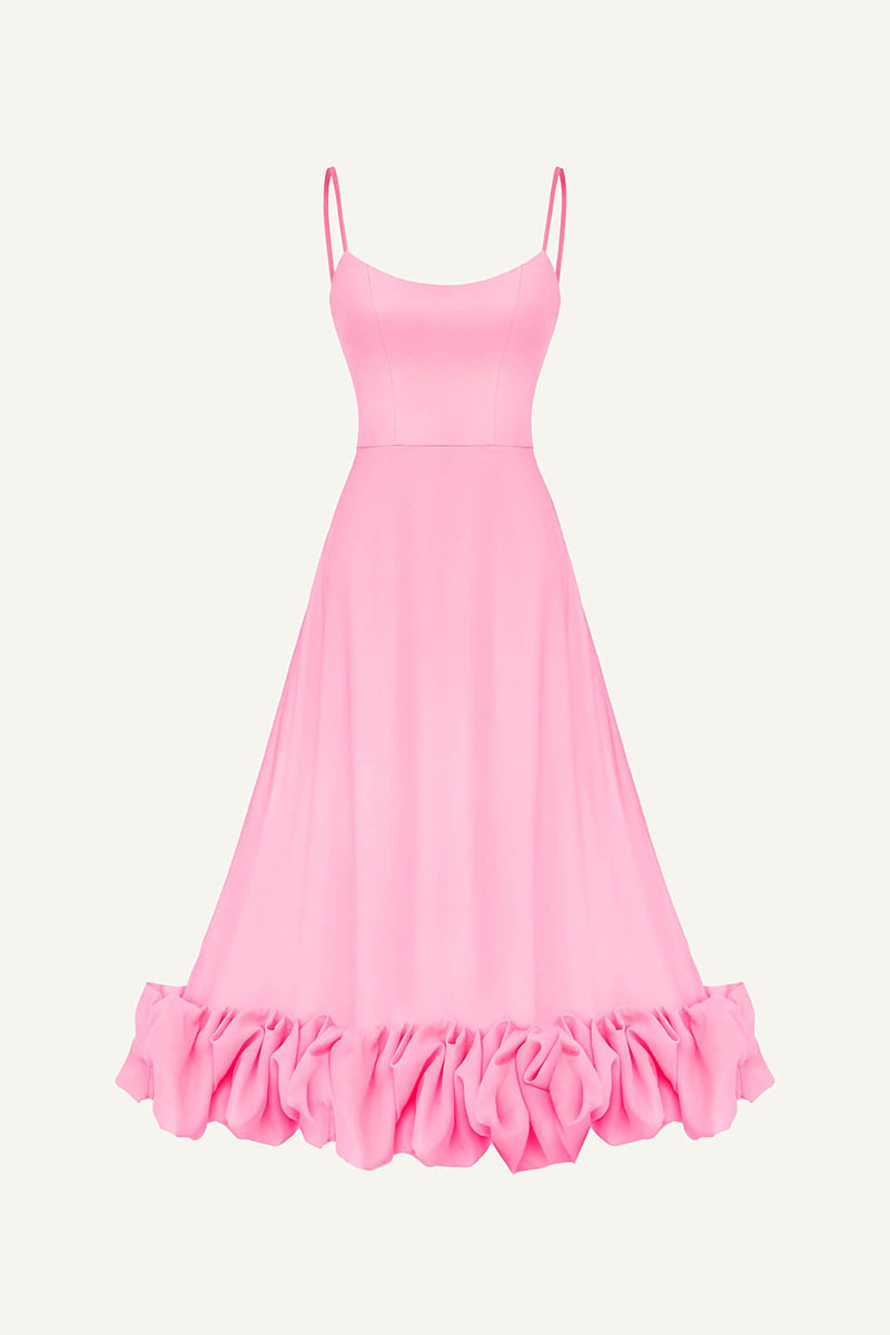 Scoop Neck Cami A-Line Draped Ruffled Hemline Cocktail Party Midi Dresses-Hayhty.All Rights Reserved.
