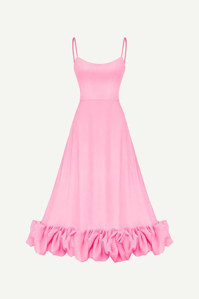 Scoop Neck Cami A-Line Draped Ruffled Hemline Cocktail Party Midi Dresses-Hayhty.All Rights Reserved.