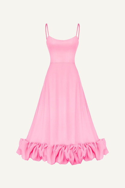 Scoop Neck Cami A-Line Draped Ruffled Hemline Cocktail Party Midi Dresses-Hayhty.All Rights Reserved.