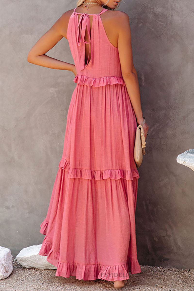 Ruffled Tiered Sleeveless Irregular Vacation Maxi Dresses-Hayhty.All Rights Reserved.