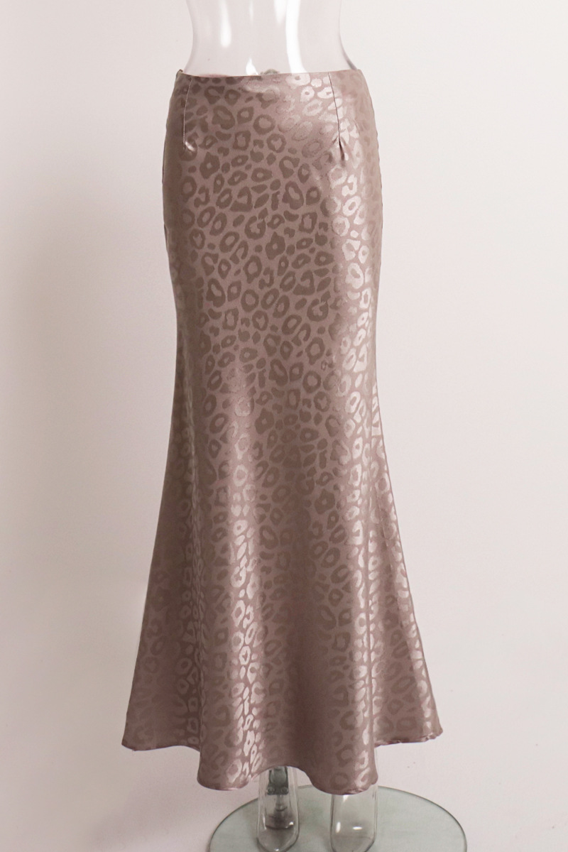 Leopard Print Bodycon Fishtail Maxi Skirt-Brown-Hayhty.All Rights Reserved.