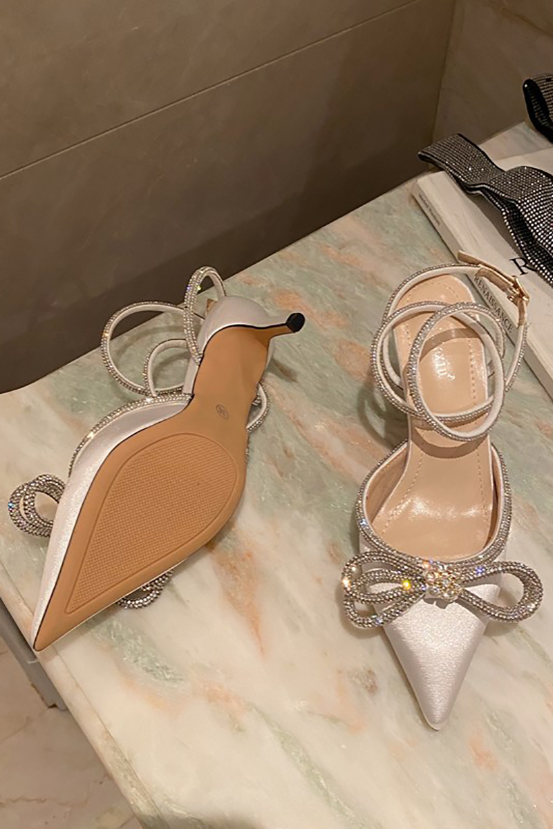 Rhinestone Bow Patchwork Pointy High Heel Sandals-Hayhty.All Rights Reserved.