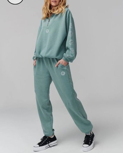 Embroidered Hoodie Pant Set Classic Tracksuit -Green-Hayhty.All Rights Reserved.
