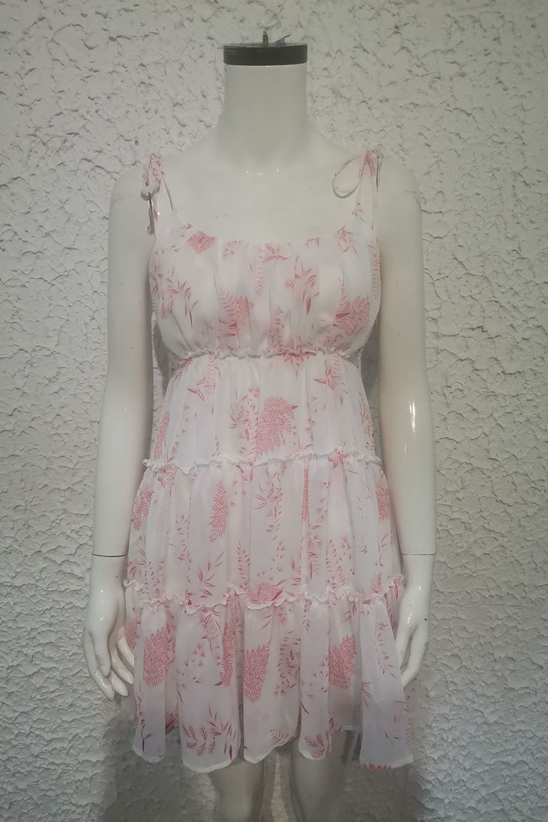 Floral Print Tied Up Cami Boat Neck Tiered Ruffle Backless Flowy Vacation Mini Dresses-Hayhty.All Rights Reserved.