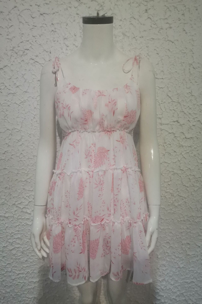 Floral Print Tied Up Cami Boat Neck Tiered Ruffle Backless Flowy Vacation Mini Dresses-Hayhty.All Rights Reserved.