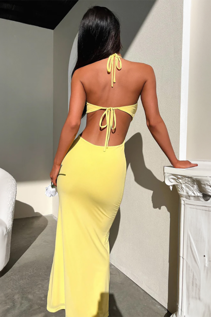 Ruffled Bodycon Open Back Halter Maxi Dresses-White-Hayhty.All Rights Reserved.